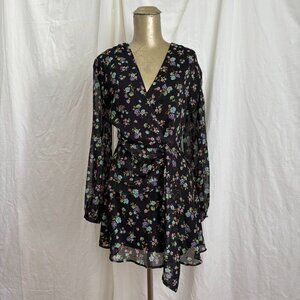 Zara Black Floral V-Neck Mini Dress XS
